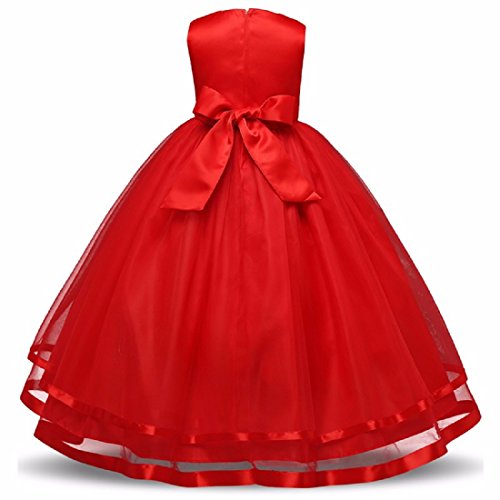 Image of Baby Girls Red Satin /Tissue Net Round Nack Fit and Flare Maxi Dress (WLT-061 8-9Years Kidswear)