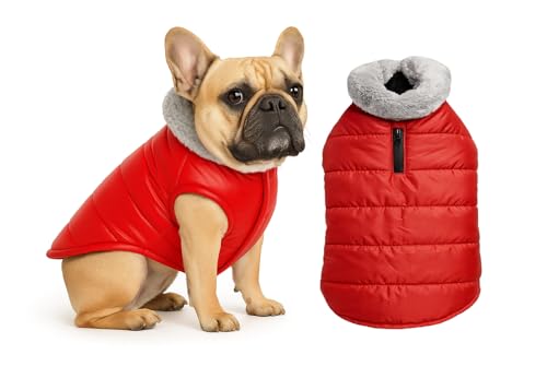 Image of The Pets Company Dog Winter Coat Jacket, Clothes, Windproof, Waterproof, Light Weight, Washable, Ultra Warm Thick Fleece Lined Dog Vest for Cold Weather Protection, (Red, Small - Medium - 16 Inch)