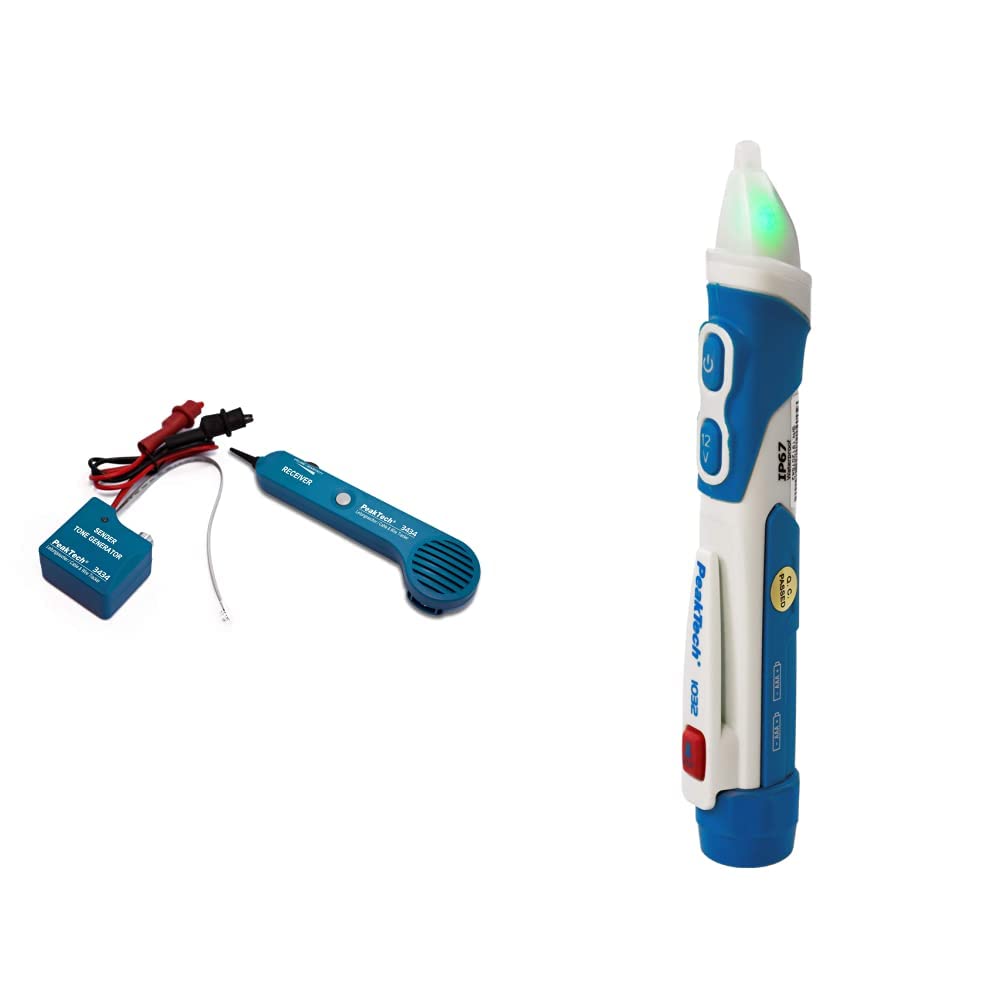 PeakTech 3434 – Leitungssucher für Leitungen und Telefonkabel mit Durchgangsprüfer und Tonsignal & 1032 – Kontaktloser AC Spannungsprüfer mit LED Signal Lampe & Vibration, 160 x 28 mm