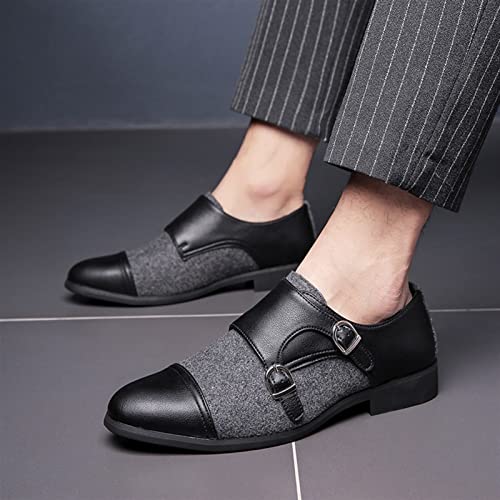 Dress Shoes for Men Slip On Two Tone Monk Strap Cap Toe PU Leather Non Slip Resistant Block Heel Working4