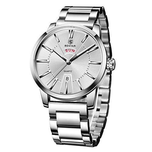 Preisvergleich Produktbild BENYAR Herrenuhr Minimalismus Armbanduhr Analog Quarzwerk Edelstahlarmband 43mm Edelstahl zifferblatt 30M Wasser- und Kratzfest Elegant Männer Geschenk
