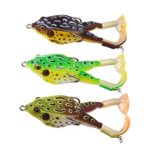 RIFEIKO 3 Pcs Topwater Frog Lures, Bass Fishing Lures Kit , Soft Frog Bait Frog Lure with Weedless Hooks for Freshwater Saltwater