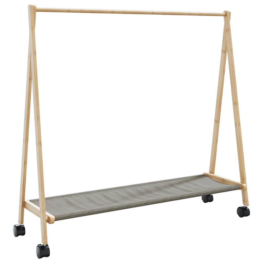 Kleiderständer mit Ablagen und Rollen Bambus 106x34x106,5 cm freistehend zusammenklappbar mit Haken platzsparend stabil für Schlafzimmer Flur und Wohnzimmer