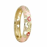 DLYFNVEV Cloisonne Enamel Bangles Vintage Colorful Flower Jewelry Cuff Charm Bracelets For Women Gold Plated Floral Style Bright Chunky Hawaiian Chinoiserie Vibrant Wide Pink