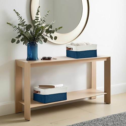 Image of DECOMOMO Foldable Storage Bin Collapsible Sturdy Cationic Fabric Storage Basket Cube W /Handles for Organizing Shelf Nursery Home Closet (Navy Blue and White, Small - 11.8 x 7.9 x 5.9 inch - 6 Pack)