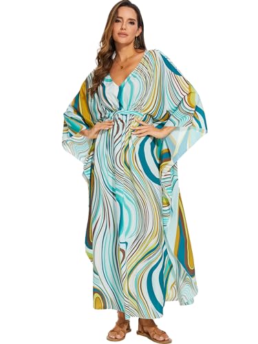Image of Moss Rose Kaftan Dresses for Women V Neck Summer Swimsuit Cover up Caftan Maxi Beach Dresses