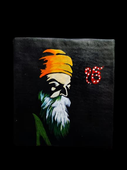 Handmade Painting of Guru Nanak Dev Ji – Small Acrylic Spiritual Artwork for Home or Desk – Sikh Guru Portrait