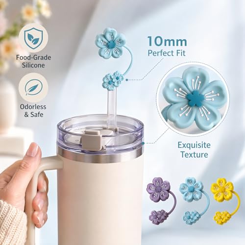 Image of BTYHAOS Straw Covers, Dust Proof Straw Toppers Fit Stanley 30 40oz Tumbler | Reusable Food-Grade Silicone Straw Covers Cap for Most 10mm Reusable Straw