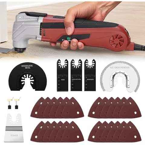 FUJIWARA Oscillating Tool Multi-Tool Kit, 2.5Amp 6 Variable Speed with Quick Lock Blade Change, Oscillating Saw Tool Angle 3.2°for Sanding Cutting Grinding with 33pcs Accessories Cover