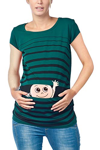 M.M.C. Ciao Ciao - Premaman Abbigliamento Donna Magliette Premaman T-Shirt Divertente Gravidanza - Maniche Corte maternità (Verde Scuro, Large)
