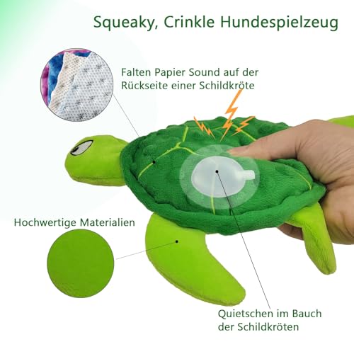 JWTEEE Hundespielzeug Quietschend - Interaktives Plüsch Meeresschildkröte Kauspielzeug für Kleine und Mittlere Hunde, Perfekt für Welpen zum Zahnen und Indoor & Outdoor Play (Grün)