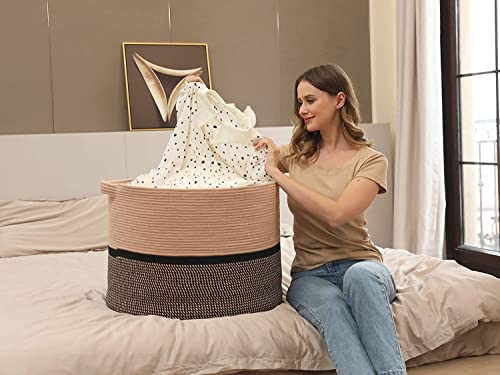 Image of ALBY Newyork'Woven Laundry Hamper, Toy Storage Bin, for Blankets Clothes Toys Pillows in Living Room, Baby Nursery, Jute /Black Mix (8'' x 8'' x 4'' Small, Mix 3 Black Brown)