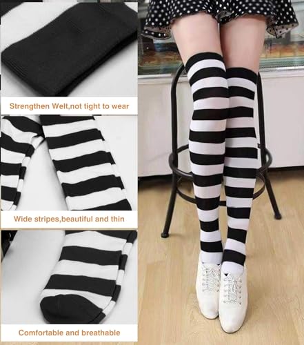 Image of Raylarnia Women's Extra Long Opaque Striped Over Knee High Stockings Socks