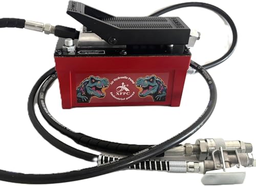 Image of Air Hydraulic Pump 0.45 Gal 10,000 PSI Reservoir NPT 3 /8 inch Oil Outlet, NPT 1 /4 inch Inlet, Air Hydraulic Foot Pump Made of Aluminum, Red