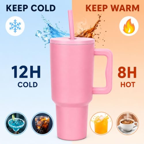 Image of CYNVEXA Tumbler with lid and Straw 1200ML Cup Stainless Steel Vacuum Insulated Tumbler for Water, Iced Tea or Coffee 1.2L Office Gym Travelling (40-OZ- Raspberry Pink)