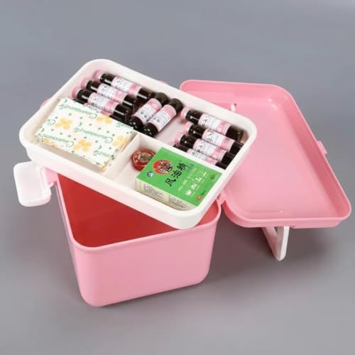 Image of HomeCloud Plastic First Aid Box with Tight Lock Mechanism & Convenient Handle | Multi-Purpose Medicine Storage Organizer for Medicines, Bandages, Ointments & Medical Tools (Dark Pink)