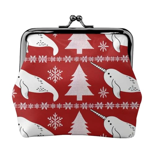 Pu Leather Buckle Coin Purse Arctic-Whale-Xmas Girls Kiss-Lock Change Purse Wallets