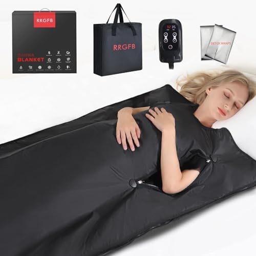 RRGFB Portable Infrared Sauna Blanket, Detox & Relaxation at Home, Adjustable Timer 20-60 Min, Temperature Range 86-158℉, 6 ft x 2.6 ft, Oxford Fabric