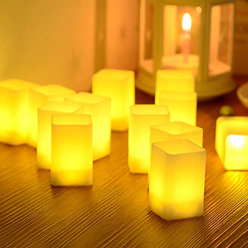 Yme Flameless Led Candles, Battery Operated Flickering Led Tea Lights, Realistic Warm White Electric Square Ivory Votive Candles For Mood Lightning Bedroom Halloween Christmas Home Room Decorations #TOP4
