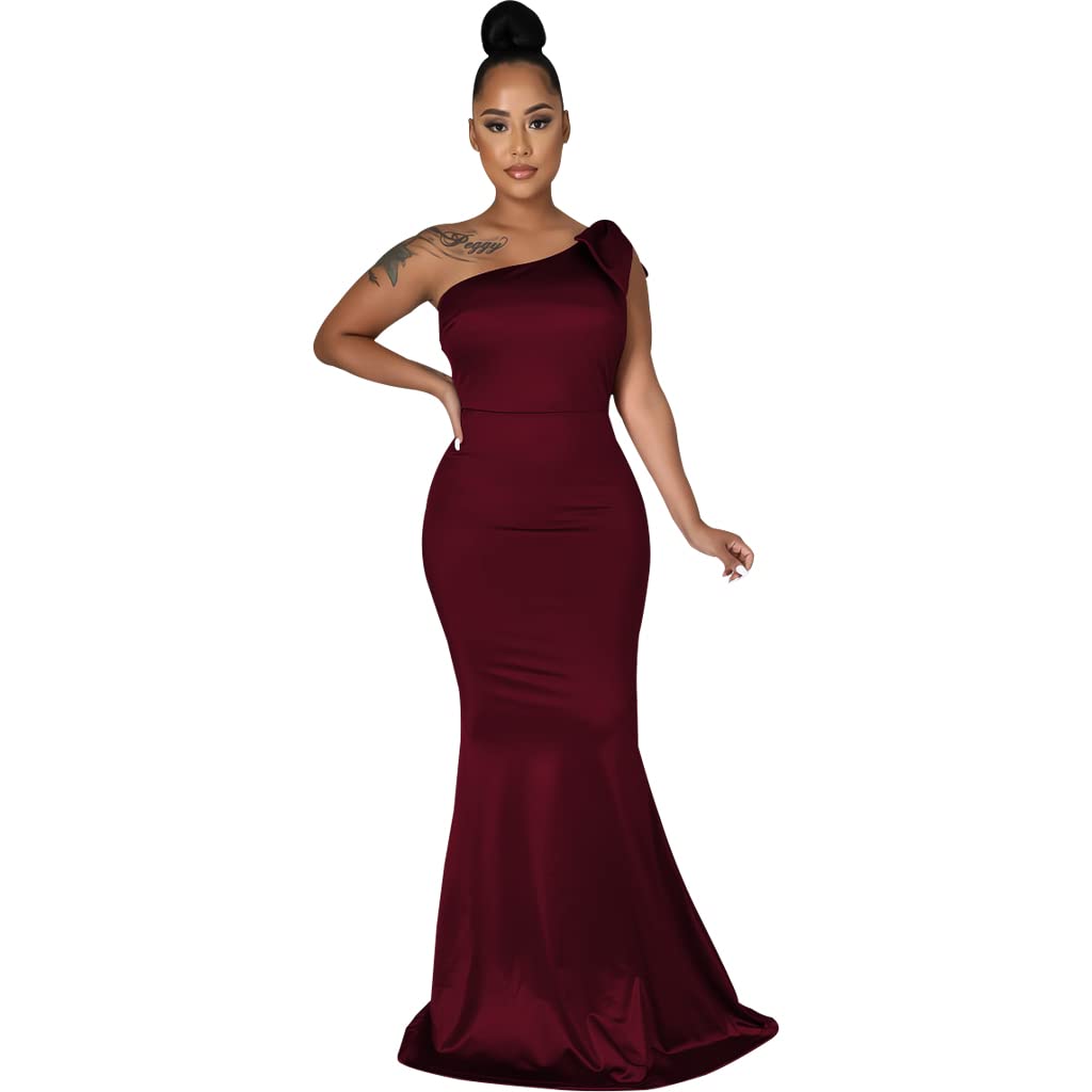 Vestido Largo Ajustado de un Solo Hombro para Mujer, sin Mangas, Elegante, para cóctel, Fiesta y como Vestido de invitada de Boda