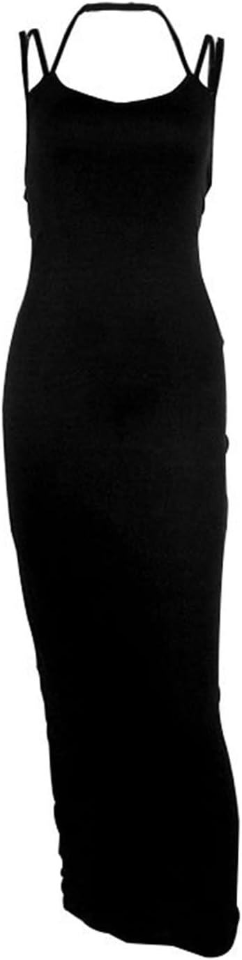 Women's Sexy Spaghetti Strap V Neck Dress Backless Party Wrap Maxi Dress Solid Color Bodycon Midi Club Tank Dress