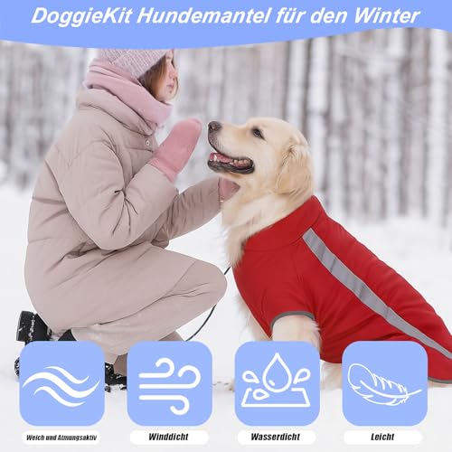 DoggieKit Hundejacke Wasserdichter Hundemantel Reflektierende Wintermantel mit Fleecefutter Winddichtes Wintermantel Hundepullover Hundekleidung für Kaltes Wetter Winter Warm Hunde Winterweste Jacken