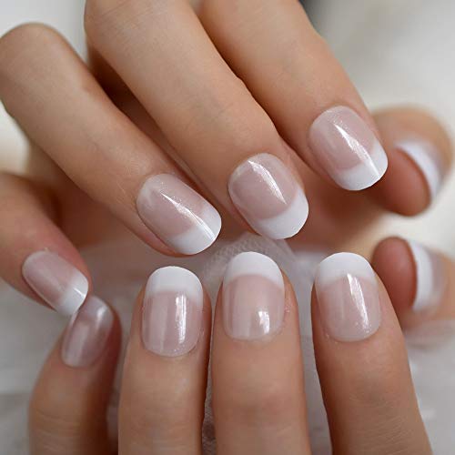 CoolNail Short White French Press on Fake Nails Tips Natural Beig...