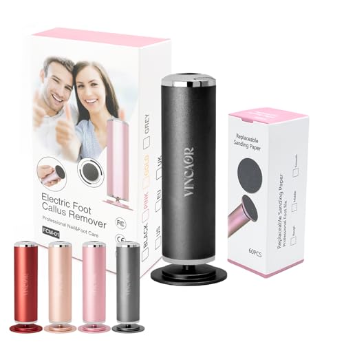 Electric Foot File Remover Callus, Professional Adjustable Speed Foot File Grinder with 60pcs Replacement Sandpaper Disks for Men & Women - for Dead Skin, Calluses, Dry & Cracked Feet (Black)