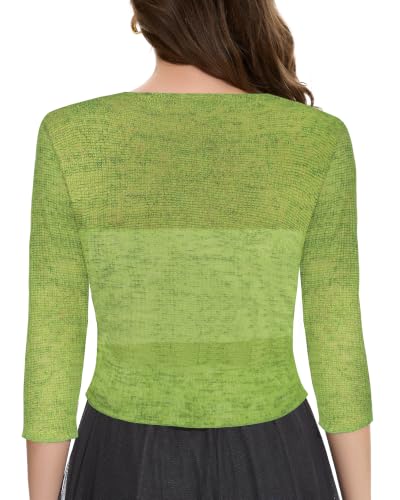Image of Women Crop Cardigan Sheer Mesh Bolero Shrug for Dress Tie Front 3 /4 Sleeve Tops