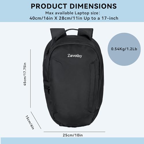 Zavothy Lightweight School Bag with Laptop Compartment, 15.6 inch Business Computer Backpack, Water-Resistant Small Daypack for Women and Men - Black2