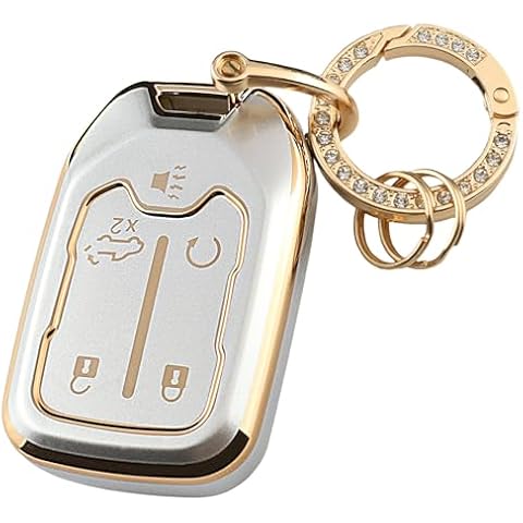YUBOMT Key Fob Cover for Chevy Silverado Suburban Tahoe GMC Sierra Terrain Acadia Yukon Smart Car Key Shell with Key Ring (5 Buttons,Silver) Cover