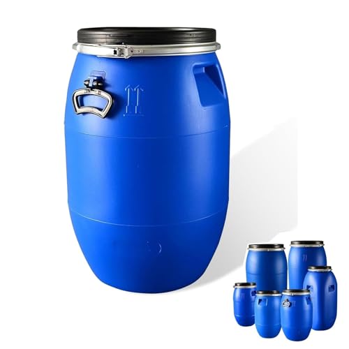 Plastic Barrel with Lid 8 13 16 26 32 42 Gallon Rain Barrel Large Food GradeBarrel for Shipping Air Tight Design Open Head Lab Pack Drum for Fermentation Storage Factory(30L/8 Gallon)