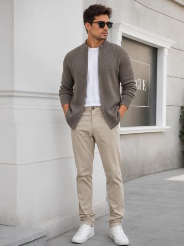 Image of TYSORT Men's Cotton Full Sleeve High Neck Full Zipper Sweater for Men, Cable Knitted Cardigan for Men