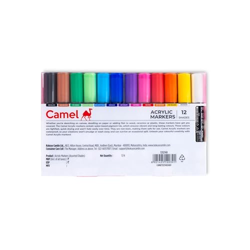 Camel 4.5mm Bullet Tip Acrylic Markers, 12 Shades - Image 3