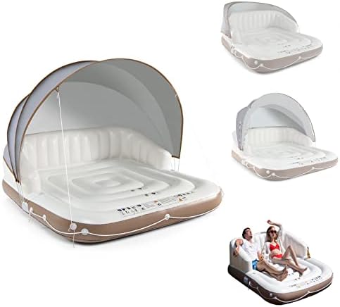GYMAX Matelas Gonflable Piscine 2-en-1 pour Adultes, 180×180×160c...