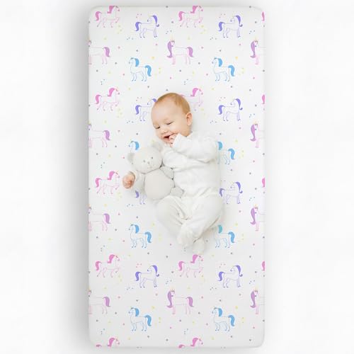 Image of Wildkin 100% Cotton Flannel Crib Sheet - Soft & Breathable Fitted Sheet - Unicorn