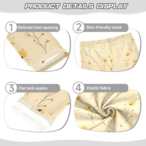 ALAZA Girls' Leggings Children's Yoga Pants Skinny Printed Dance Little Flower Yellow Comfortable 4T2