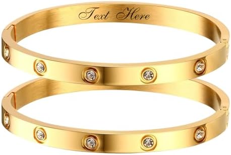 MPRAINBOW Personalized Gold Bracelets for Women, 18K Gold Plated Bracelet,Quote Name ID Engraved Cubic Zirconia Bangle Friendship Bracelet Trendy Jewelry,Anniversary Christmas Gifts for Her