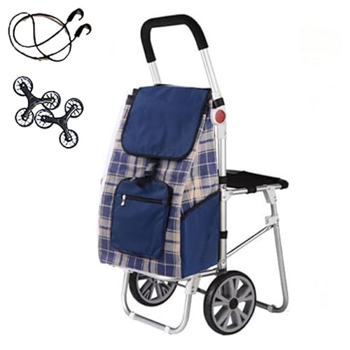 Carrito de compras plegable con asiento, carro de escalada compacto para escaleras, diseño push/pull para facilitar el transporte
