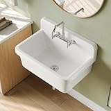 DeerValley 30' Wall-Mounted Utility Sink - Heavy Duty Porcelain Ceramic, Space-Saving Design for Laundry,Bathroom,Kitchen, Dual Installation (Wall Mount or Cabinet), Scratch-Resistant