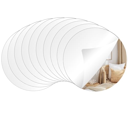 Lot de 10 miroirs adhésifs en acrylique - 10 x 10 cm - Ronds et flexibles - Incassables - Miroir mural à coller - Miroir adhésif pour armoire