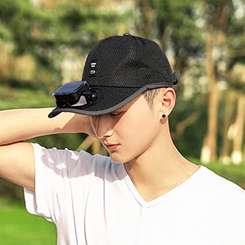 Image of Mens Baseball Cap with Solar Fan, Summer UV Protection Wide Brim Sun Hat Mesh Beach Hats, Solar Powered /USB Charging