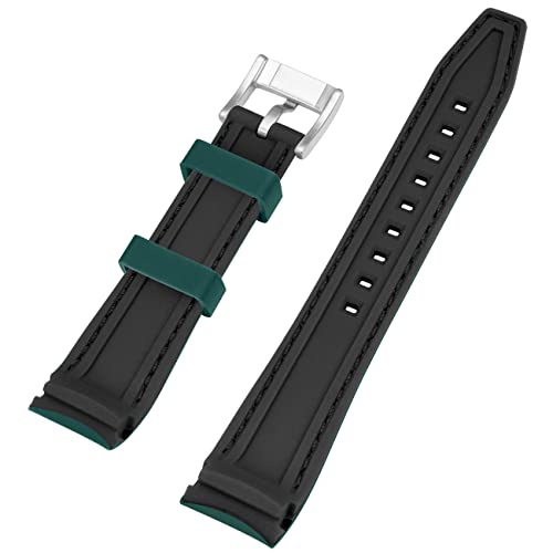 Yisiwera Durable Rally Racing 22Mm Green Top-Black Bottom Two Tone Curved Ends Rubber Silicone Watch Bands Universal Stitch Watch Strap For Men Women Stainless Steel Buckle… #TOP2