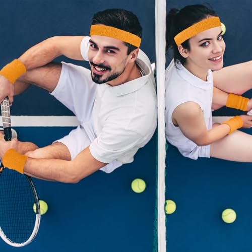 Image of Civaner 12 Pcs 80 90s Neon Sweatbands Soccer Baseball Headbands Wristband Set for Men Women Party Cotton Headbands Terry Cloth Athletic Sweat Bands for Tennis Football Gym Outdoor