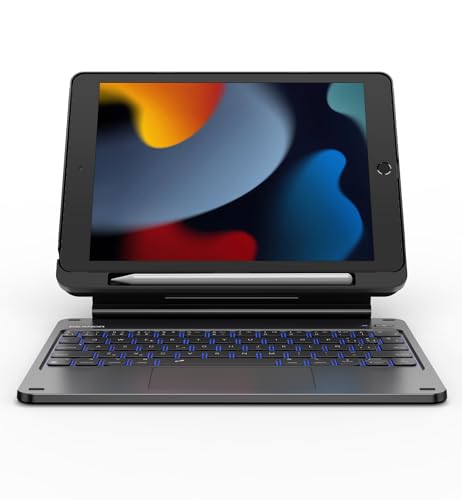 Dexnor Funda con Teclado iPad 9ª Generación, Español Ñ Funda Teclado para iPad 10.2 9ª/8ª/7ª Generación, Magic Style Keyboard con Soporte Magnética Flotante Trackpad Multi-Touch Retroiluminado, Negro
