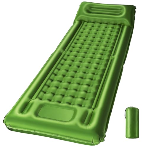 WULWUN Colchón de Camping Autoinflable Individual, 12 cm de grosor, Colchón Inflable Ultraligero con Bomba Integrada, Impermeable y Conectable, Ideal para Senderismo, Camping, Viajes en Tienda (Verde)