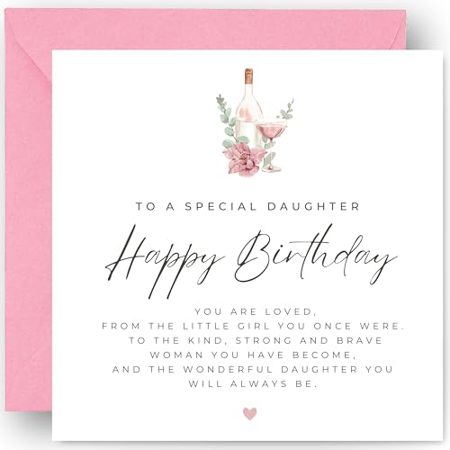 Daughter Birthday Card Birthday Card for Daughter Girl Her Sincere and Sentimental Daughter Keepsake Gift with Pink Envelope Size 14cm