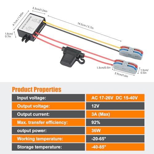 Voltage Convertor AC 24V to DC 12V Buck Voltage Waterproof Power Module with Fuse for Car Step Down Converter (3A)3