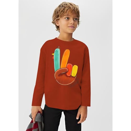 Image of Thanksgiving Shirts for Kids Girls Boys Funny Turkey Long Sleeve T-Shirt Fall Thankful Casual Tee Tops 7-12Years