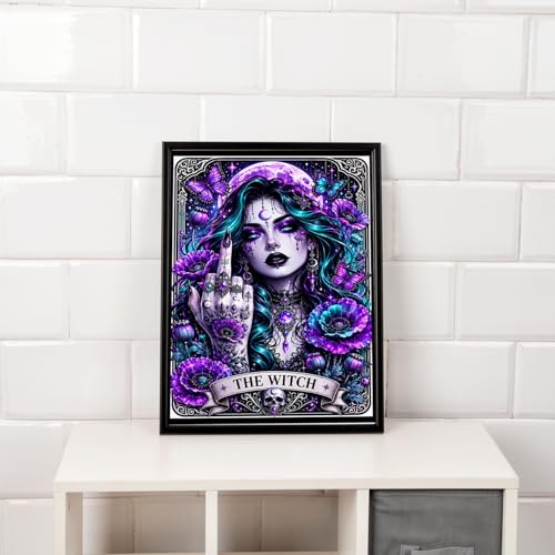 Image of MBNTJHT Gothic Diamond Art Kits for Adults,Witch Tarot Diamond Painting Kit for Adult Beginners,5D DIY Full Drill Round Rhinestone Gem Art Crafts Painting Kit for Home Wall Decor 12X16 Inch.